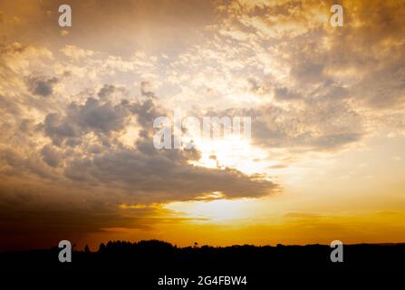 Dramatic skies in the southern countryside of South America. Pampa biome. Rural landscape at dusk. Stock Photo