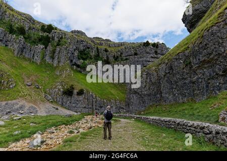 Gordale Scar is a stunning limestone eroded gorge in the Yorkshire Dales National Park. Stock Photo