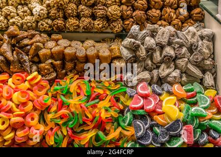 Turkish sweets multicolored candy bars Turkish delight with nuts Oriental sweets Stock Photo