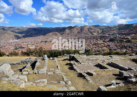 View from the Inca ruins Sacsayhuaman to the city, Cusco, Peru Stock Photo