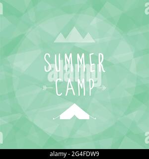 Summer camp. Mountain and shelter tent icons. Polygonal background. Vector illustration, flat design Stock Vector
