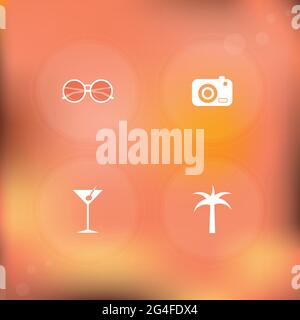 Summer icons. Blurred background. Vector illustration, flat design Stock Vector
