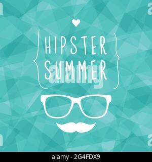 Hipster summer. Glasses and moustache icons. Polygonal background. Vector illustration, flat design Stock Vector