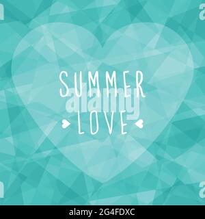 Summer love. Heart shape with text. Polygonal background. Vector illustration, flat design Stock Vector
