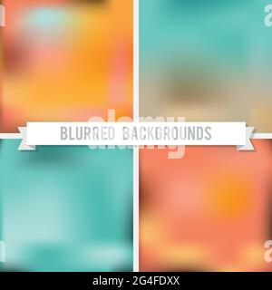 Set: Blurred backgrounds. Warm tones and turquoise. Vector illustration, flat design Stock Vector