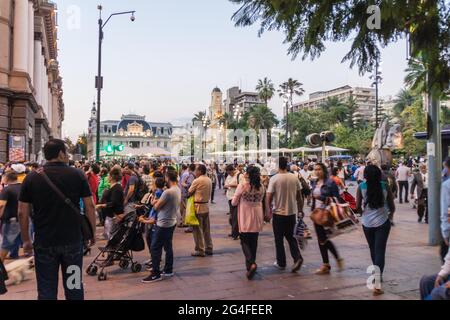 SANTIAGO, CHILE - MARCH 27, 2015: People walk at Plaza de las Armas square in Santiago, Chile Stock Photo