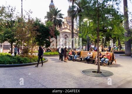 SANTIAGO, CHILE - MARCH 27, 2015: People at Plaza de Armas square in Santiago, Chile Stock Photo