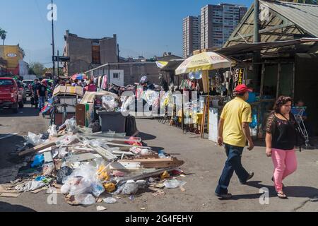 SANTIAGO, CHILE - MARCH 28, 2015: Garbage at a market in Bellavista neighborhood of Santiago, Chile Stock Photo