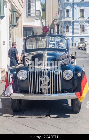 VALPARAISO, CHILE - MARCH 29, 2015: Old vehicle of German squad of Valparaiso firefighters. Stock Photo