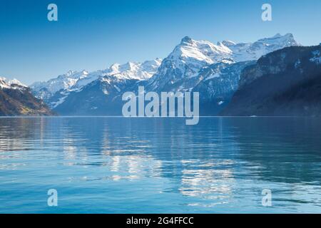 View from Brunnen over the Lake of Uri towards Flueelen, Switzerland Stock Photo