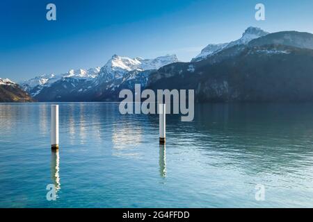 View from Brunnen over the Lake of Uri towards Flueelen, Switzerland Stock Photo