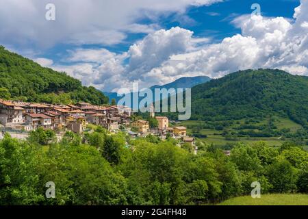 scenic view on the village of Tenno in the Garda Lake mountains near Riva del Garda, Trentino, Italy Stock Photo