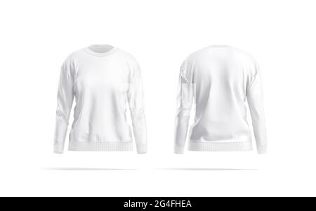 Blank white women sweatshirt mockup, front and back view Stock Photo
