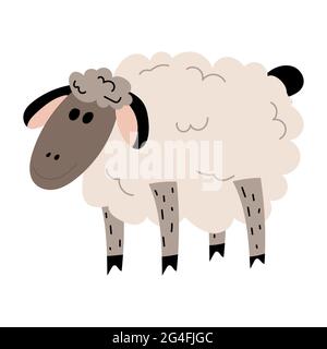 Sheep standing side view. Cute lamb .Vector  Stock Vector