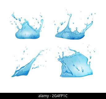 Blue water splashes cartoon vector illustration. Nature clear aqua background. Stock Vector