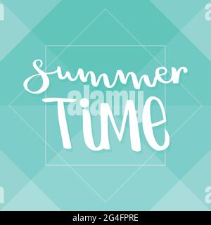 Summer time lettering. Polygonal background. Turquoise color. Vector illustration, flat design Stock Vector