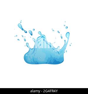 Blue water splashes cartoon vector illustration. Nature clear aqua background. Stock Vector