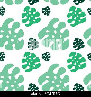 Monstera leaves pattern. Green color. Vector illustration, flat design Stock Vector