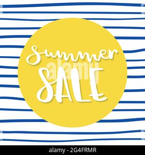 Summer sale lettering. Striped background. Vector illustration, hand drawn design Stock Vector