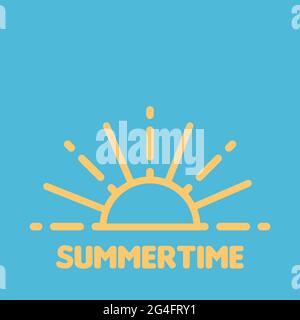 Summertime. Linear yellow sun burst icon. Vector illustration, flat design Stock Vector