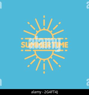 Summertime. Linear yellow sun burst icon. Vector illustration, flat design Stock Vector
