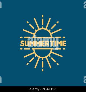 Summertime. Linear yellow sun burst icon. Vector illustration, flat design Stock Vector