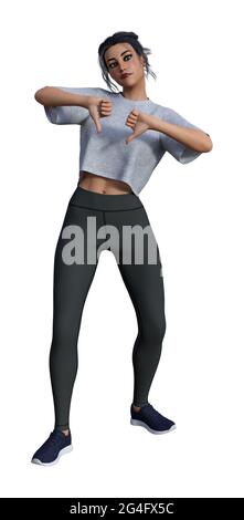 3d illustration of a woman isolated on a white background making a two thumbs down gesture with her hands. Stock Photo