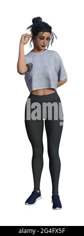 3d illustration of a woman isolated on a white background with her hand on her ear. Stock Photo