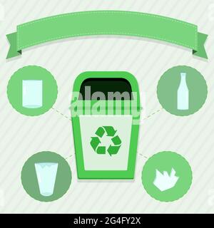 Green trash for the selective collection of glass Stock Vector