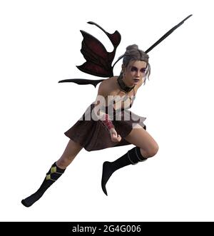 3d illustration of a winged fairy leaning forward and running isolated on a white background. Stock Photo