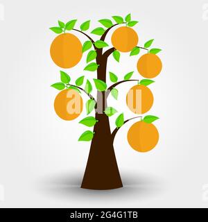 Orange tree isolated on a gray background with shadow. Editable. Stock Vector