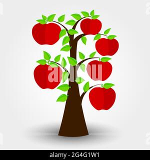Apple tree isolated on a gray background with shadow. Editable. Stock Vector