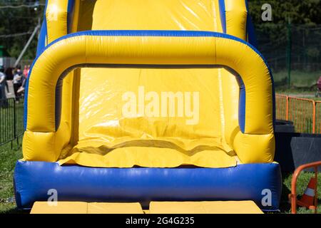 Inflatable playground. Obstacle course for entertainment. Playground for jumping. Without people. Stock Photo