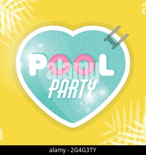 Pool party flyer, poster, invitation or banner template. Swimming pool heart. Vector illustration flat design Stock Vector