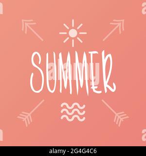 Summer lettering. Coral background. Vector illustration, flat design Stock Vector