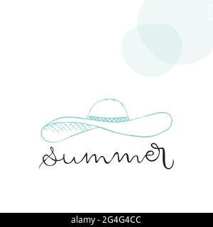 Summer lettering. Hand drawn sun hat. Vector illustration, hand drawn style Stock Vector