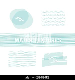 Set: water textures. Waves. Vector illustration, hand drawn style Stock Vector