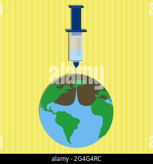 Syringe sucking all the water from the earth. Conceptual illustration on waste water and misuse of natural resources. Stock Vector