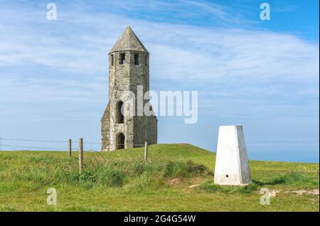 St Catherine's Oratory and trig point on St Catherines Down on the south coast of the Isle of Wight UK Stock Photo