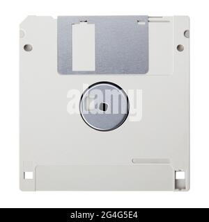Grey floppy disk back with blank label isolated on white background, clipping path Stock Photo