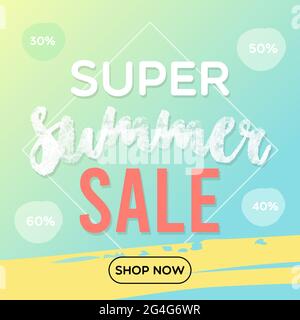 Super summer sale banner. Colorful gradient background. Vector illustration, flat design Stock Vector