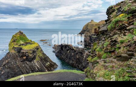 The Blue Lagoon a flooded slate quarry at Abereiddi on the coast of Pembrokeshire in South Wales UK Stock Photo