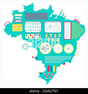 Map of Brazil like a cute machine with buttons, panels and levers. Isolated. White background. Stock Vector