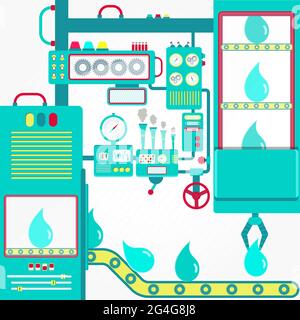 Water industry with machinery and gripper water drop. Stock Vector