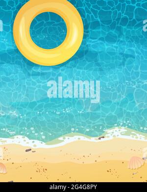 Water top view background. Blue ripples pattern with glares. Sea, pool or ocean illustration. Stock Vector