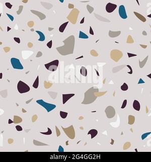 Terrazzo vector seamless pattern. Texture of Italian floor with chips of marble, quartz, granite, glass. Modern background design in natural colors. Stock Vector