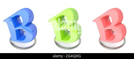 Icon set with B alphabetic letter in three different colors - 3D rendering illustration Stock Photo