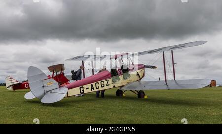 De Havilland DH.60G Gipsy Moth (G-ACGZ) on static display at Shuttleworth Evening Airshow on the 19th June 2021 Stock Photo