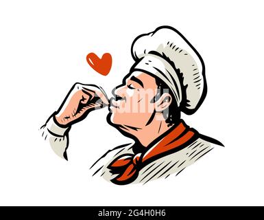 Cook logo. Chef prepares delicious meal. Food concept vector illustration Stock Vector