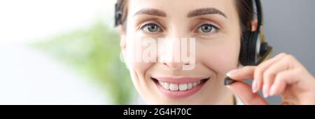 Portrait of smiling doctor operator in call center Stock Photo